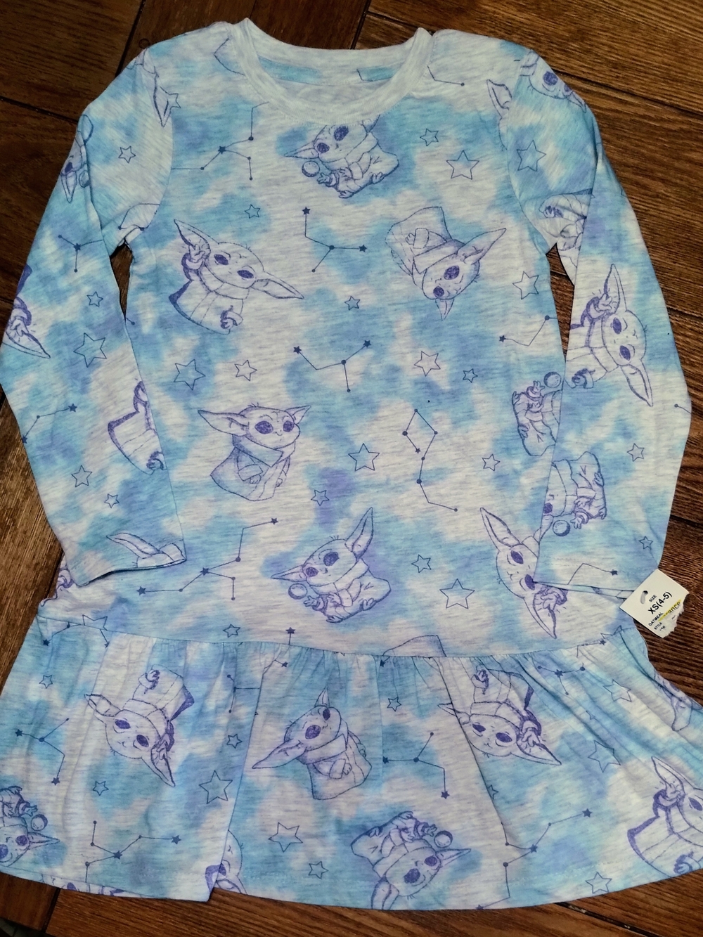 Girls Blue Baby Yoda (Grogu) Ruffle Hem Dress
